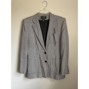 Lauren Ralph Lauren Women's One Button Houndstooth Print Blazer Black Size 10